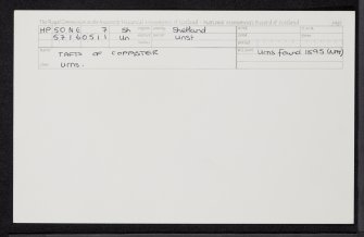 Unst, Tafts Of Coppister, HP50NE 7, Ordnance Survey index card, Recto