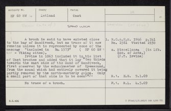 Unst, Sandwick, HP60SW 14, Ordnance Survey index card, Recto