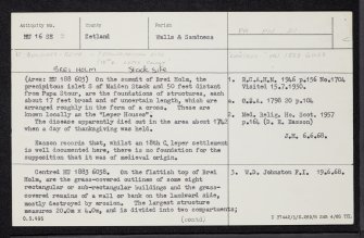 Papa Stour, Brei Holm, 'Leper Houses', HU16SE 2, Ordnance Survey index card, Recto