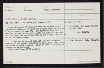 Papa Stour, North-House, HU16SE 4, Ordnance Survey index card, Recto