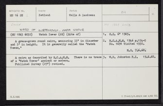 Papa Stour, Ward Of North-House, HU16SE 6, Ordnance Survey index card, Recto