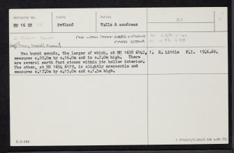 Papa Stour, The Loch That Ebbs And Flows, HU16SE 15, Ordnance Survey index card, Recto