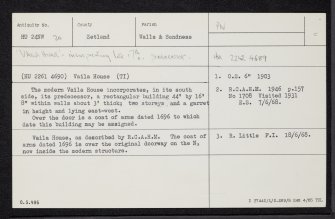 Vaila, Vaila House, HU24NW 20, Ordnance Survey index card, Recto