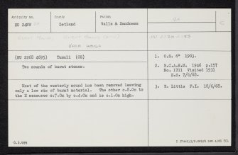 Vaila, Vaila House, HU24NW 22, Ordnance Survey index card, Recto