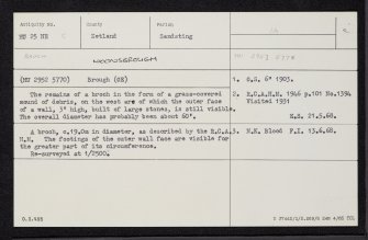 Noonsbrough, HU25NE 5, Ordnance Survey index card, Recto