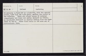 South Houllan, HU25NE 15, Ordnance Survey index card, page number 2, Verso