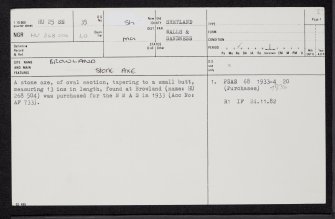 Browland, HU25SE 35, Ordnance Survey index card, page number 1, Recto