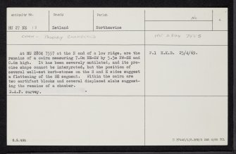 Loch Of Niddister, HU27NE 18, Ordnance Survey index card, Recto