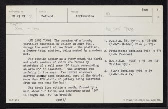 Sae Breck, HU27NW 2, Ordnance Survey index card, page number 1, Recto