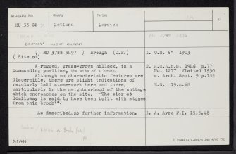 West Burra, Brough, HU33SE 7, Ordnance Survey index card, Recto