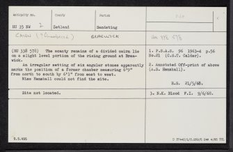 Braewick, HU35NW 2, Ordnance Survey index card, Recto