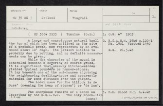 Heglibister, HU35SE 3, Ordnance Survey index card, page number 1, Recto