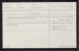 Virdi Field, HU41NW 11, Ordnance Survey index card, Recto