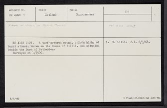 Knowe Of Willil, HU42SW 4, Ordnance Survey index card, Recto