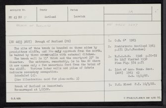 Broch Of Burland, HU43NW 5, Ordnance Survey index card, Recto