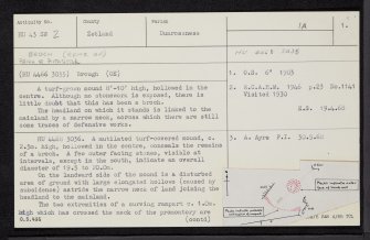 Broch Of Aithsetter, HU43SW 2, Ordnance Survey index card, page number 1, Recto