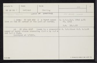 Loch Of Garths, HU46SE 3, Ordnance Survey index card, Recto