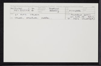 Gunnista, St Ola's Church And Burial-Ground, HU54SW 1, Ordnance Survey index card, Recto