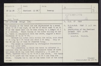 Bressay, Noss Sound, HU54SW 8, Ordnance Survey index card, page number 1, Recto