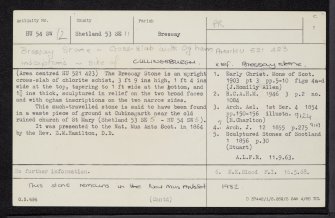 Bressay, Cullingsburgh, HU54SW 12, Ordnance Survey index card, page number 1, Recto