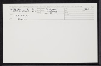Whalsay, Kirk Ness, Whalsay Kirk, HU56NE 15, Ordnance Survey index card, Recto