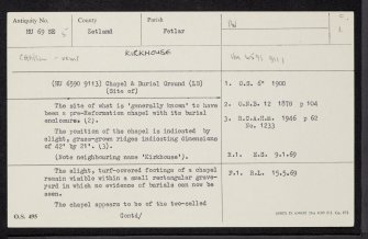 Fetlar, Kirkhouse, HU69SE 5, Ordnance Survey index card, page number 1, Recto