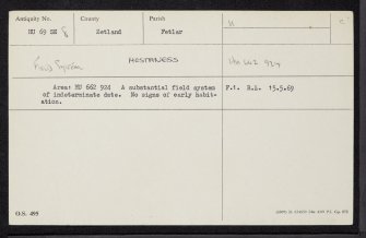 Fetlar, Hestaness, HU69SE 8, Ordnance Survey index card, Recto