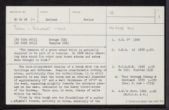 Fetlar, Aith, St Rognvald's, HU69SW 20, Ordnance Survey index card, page number 1, Recto