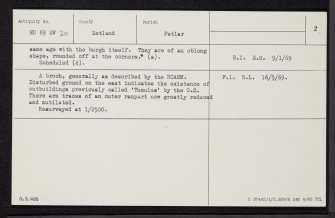 Fetlar, Aith, St Rognvald's, HU69SW 20, Ordnance Survey index card, page number 2, Verso