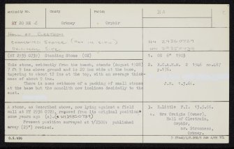 Hall Of Clestran, HY20NE 4, Ordnance Survey index card, Recto