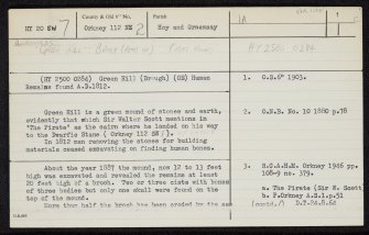 Hoy, Quoyness, Greenhill Broch, HY20SW 7, Ordnance Survey index card, page number 1, Recto