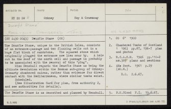 Hoy, Dwarfie Stane, HY20SW 8, Ordnance Survey index card, Recto