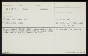 Stockan, HY21NE 23, Ordnance Survey index card, Recto