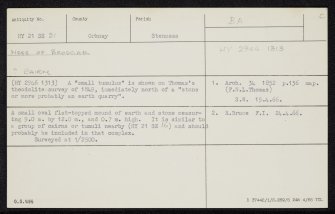 Ness Of Brodgar, HY21SE 21, Ordnance Survey index card, Recto