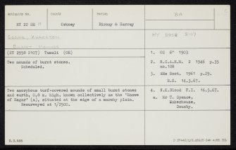 Dounby, Esgar, HY22SE 11, Ordnance Survey index card, Recto
