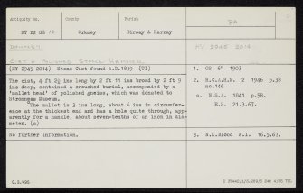 Dounby, HY22SE 12, Ordnance Survey index card, Recto