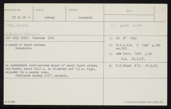 East House, HY22SE 18, Ordnance Survey index card, Recto