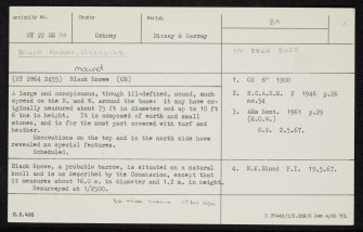Black Knowe, Westside, HY22SE 38, Ordnance Survey index card, Recto