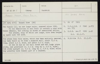 Russel Howe, West Bain, HY22SW 5, Ordnance Survey index card, Recto