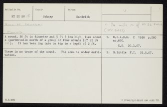 Hill Of Cruaday, HY22SW 15, Ordnance Survey index card, Recto