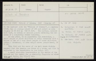 Hillock Of Breckna, HY30NE 13, Ordnance Survey index card, page number 1, Recto