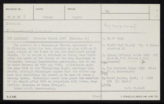 Orphir, St Nicholas's Church, HY30SW 1, Ordnance Survey index card, page number 1, Recto