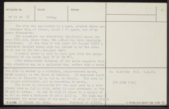 Broch Of Redland, HY31NE 12, Ordnance Survey index card, page number 2, Verso
