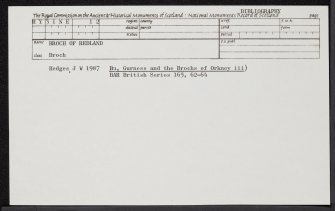 Broch Of Redland, HY31NE 12, Ordnance Survey index card, Recto