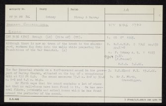 Harray Churchyard, HY31NW 36, Ordnance Survey index card, Recto