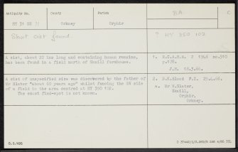 Skaill, HY31SE 11, Ordnance Survey index card, Recto