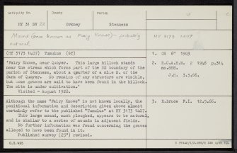 Quoyer, HY31SW 22, Ordnance Survey index card, Recto