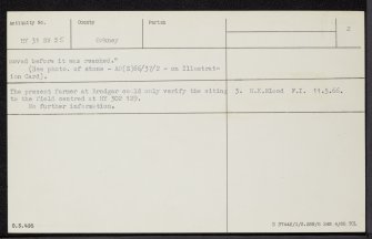 Brodgar Farm, HY31SW 25, Ordnance Survey index card, page number 2, Verso