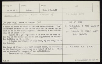 Knowe Of Stenso, HY32NE 11, Ordnance Survey index card, Recto