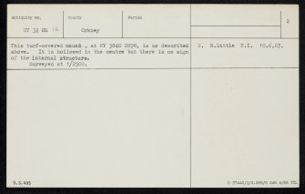 Rousay, Westness, HY32NE 16, Ordnance Survey index card, page number 2, Verso